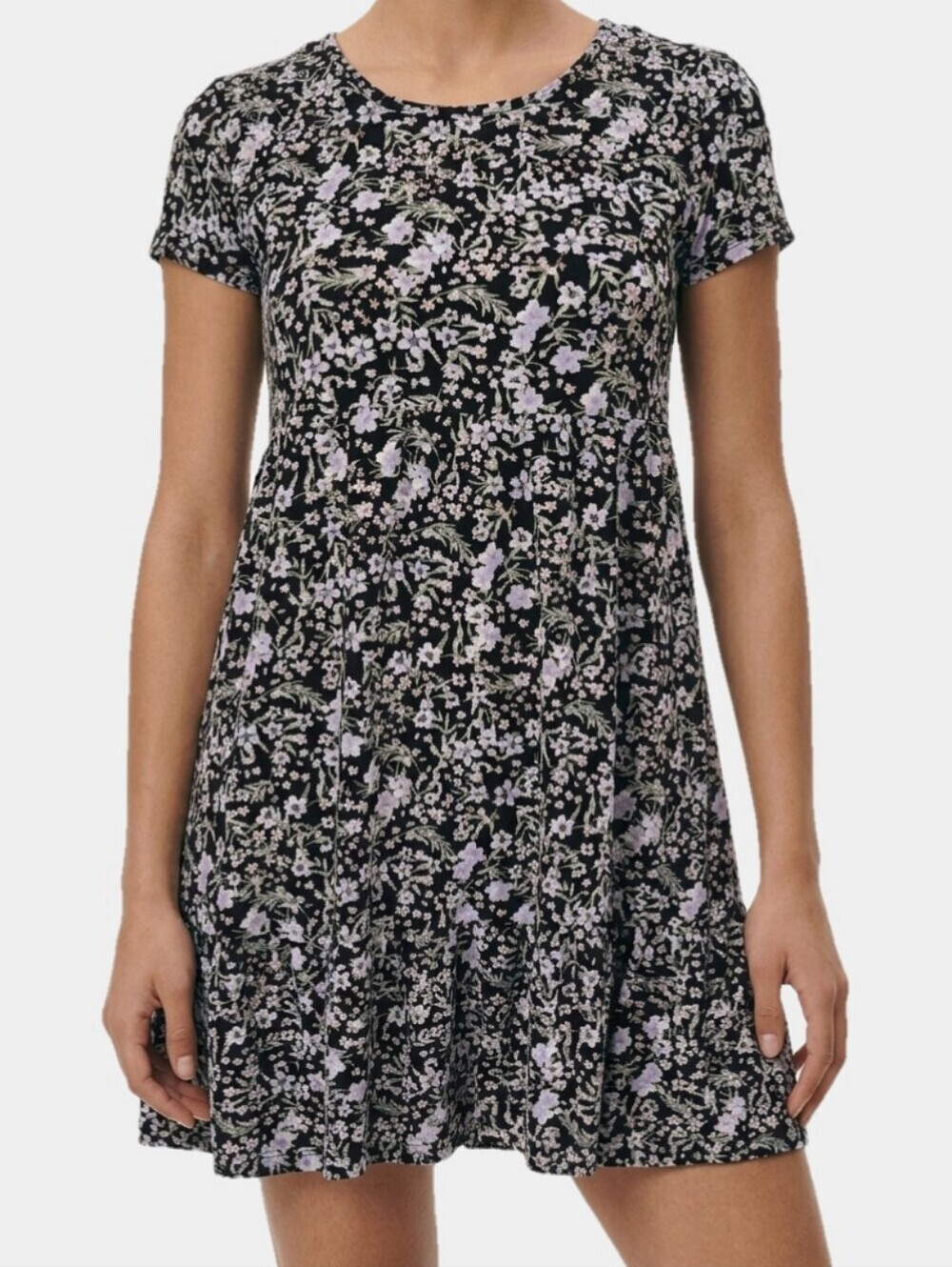 Pink Rose Short Sleeve Floral Ruffled Hem Mini Dress Size M
